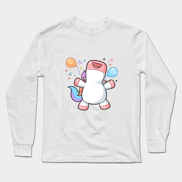 kawaii unicorn celebrating Long Sleeve T-Shirt by Japanese Designs